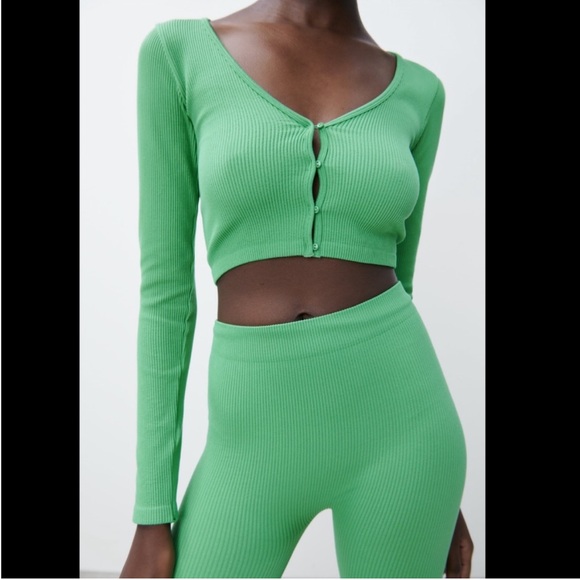 NWOT! Zara Seamless Mini Cardigan - Kelly Green, Size XS/S - Picture 5 of 6